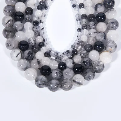 Perles de Quartz rutilées noires naturelles, pour la fabrication de bijoux et d'ornements, bricolage, vente en gros